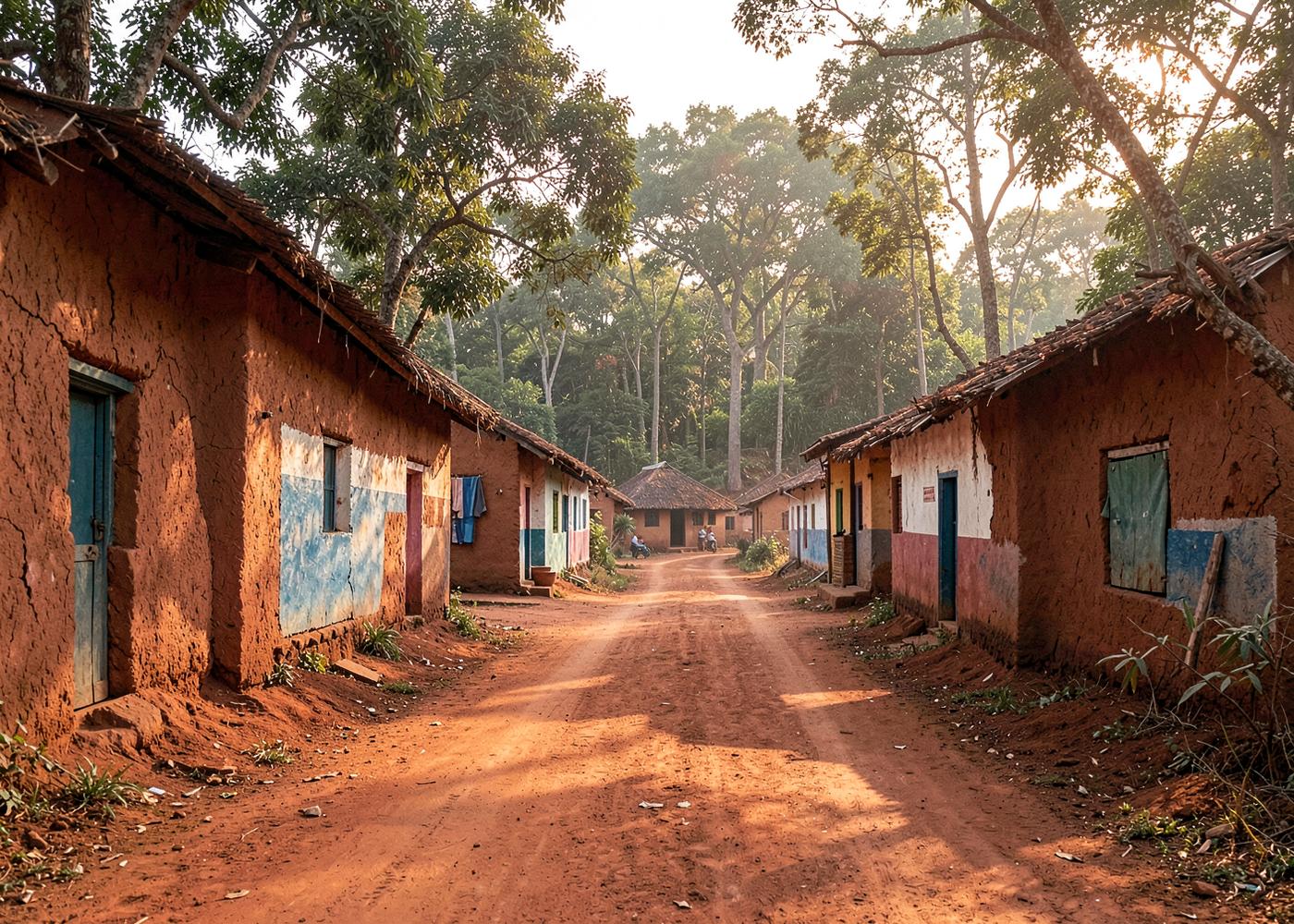A red laterite village road in Jhargram